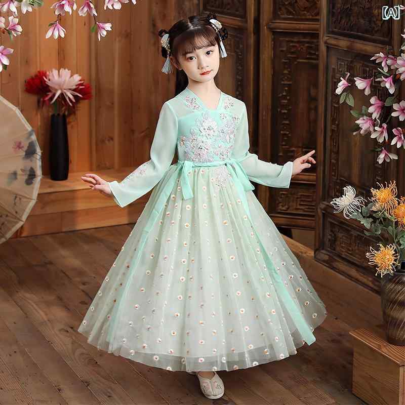 漢服 キッズ チャイナ風 スカート レトロ 衣装 フェアリー スカート 女の子 唐服 記念日 オールシーズン適用 バースデードレス 写真撮影 衣装