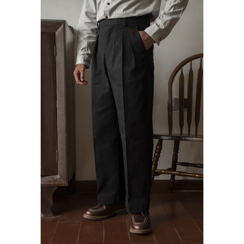 メンズ 男性用 パンツ スラックス ビジネスパンツ ダブルプリーツ コットン100 クラシック 紳士服 スタンダード シンプル モダン シック 高品質 ビジネス 出張 オフィスワーク 万能コーデ|ラ・グラーヌ