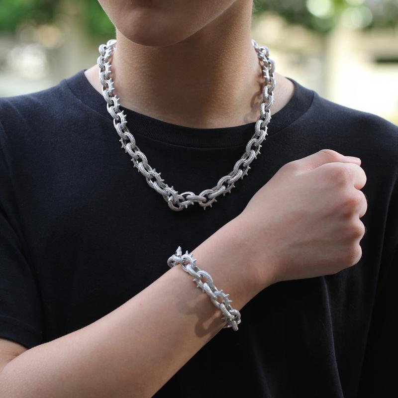 ブレスレット ストリート ヒップホップ チェーン ネックレス メタル パンク メンズ ジルコニア チェーン ナイトクラブ アクセサリー ファッション キラキラ