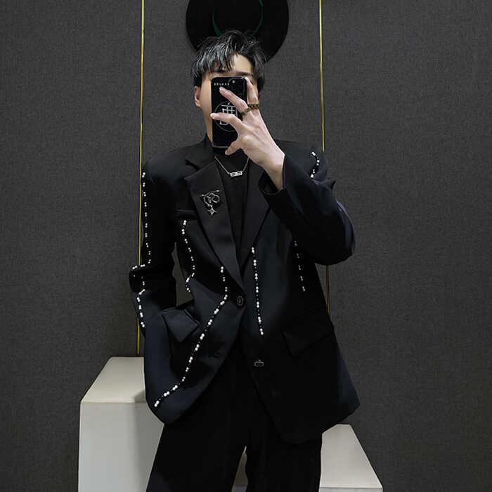 上衣 肩パッド メンズ 格好のいい 韓国 ビーズ かざり付ける 黒 上衣 烏兎 心地よい 肩先パッド アウター 分かりやすい 格好のいい 一本調子