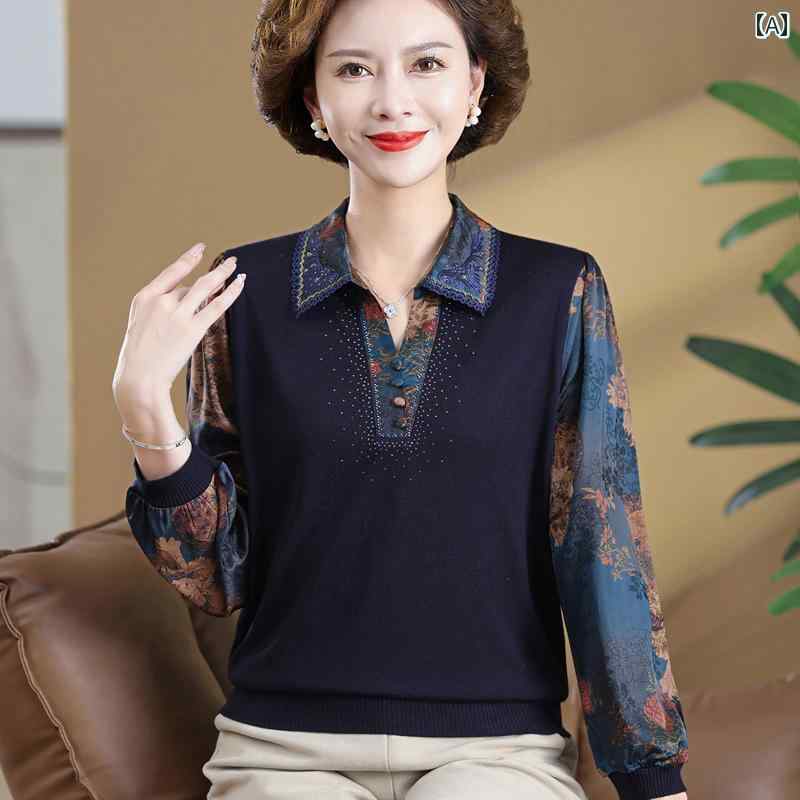 婦人服 カジュアル 中年 ママ トップス 春秋 風 洋風 ノーブル ゆったり 大きいサイズ 女性 Tシャツ 長袖 エレガント リラックス｜ラ・グラーヌ