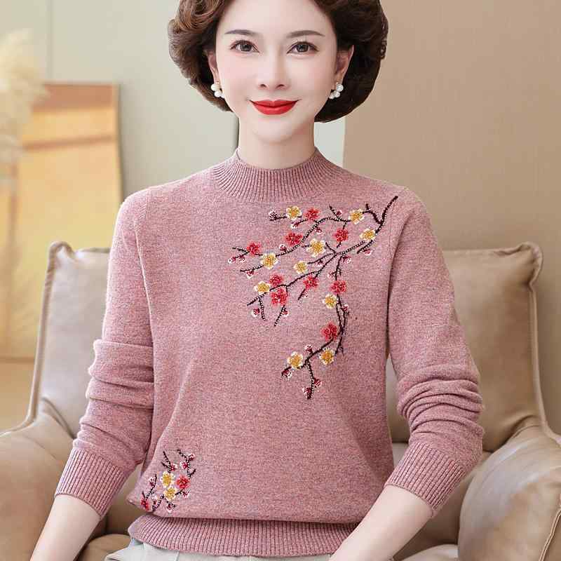 母 セーター 厚手 秋冬 インナー 暖かい 服 大きめ サイズ レディース 長袖 ハーフハイネック シニア エレガント 上品|ラ・グラーヌ