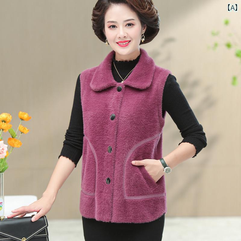 婦人服 ママ ベルベット ベスト 秋冬 襟付き 中年 レディース セーター ゆったり 快適 上品 大きいサイズ チョッキ