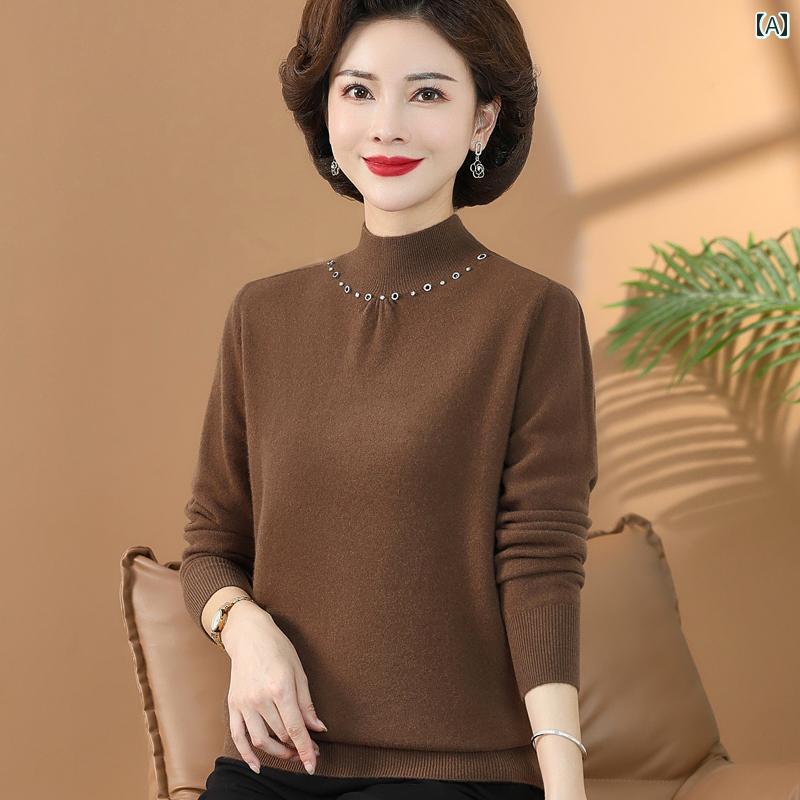 婦人服 高級感 マザーズ 秋冬 インナーウール 保温 ゆったり レディース 黒 カシミヤ セーター シンプル エレガント｜ラ・グラーヌ