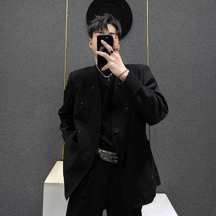 ジャケット 春秋 スタイル メンズ ファッション アウター 韓国スタイル カジュアル ショルダーパッド ラインストーン 個性的 ユニーク デザイン ストリート スタイリッシュ レトロ｜ラ・グラーヌ