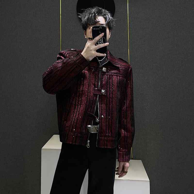 ジャケット スパンコール ショート丈 ショルダーパッド アウター メンズ ファッション 秋冬 ウェア レッド カジュアル スタイリッシュ モード エレガント 高級感 シック パーティー|ラ・グラーヌ