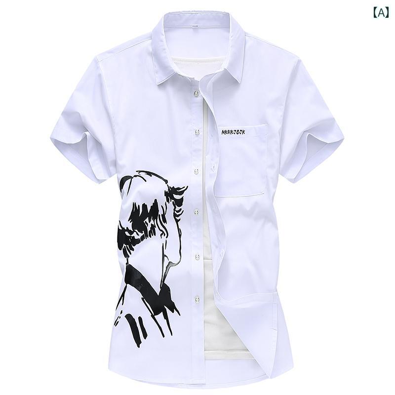 メンズ シャツ トップス おしゃれ デザイン アメリカン 普段使い カジュアル 夏 半袖 シングルブレスト