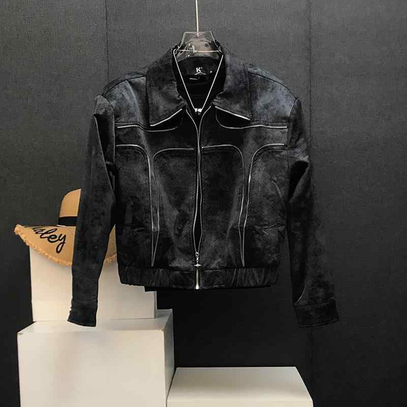 ショート ジャケット メンズ 秋冬 カジュアル フェイクスエード 上着 長袖 ジッパー ポロ襟 パッド ポケット 防風 コート アウター ビジネス スリム フォーマル スタイリッシュ 普段使い｜ラ・グラーヌ