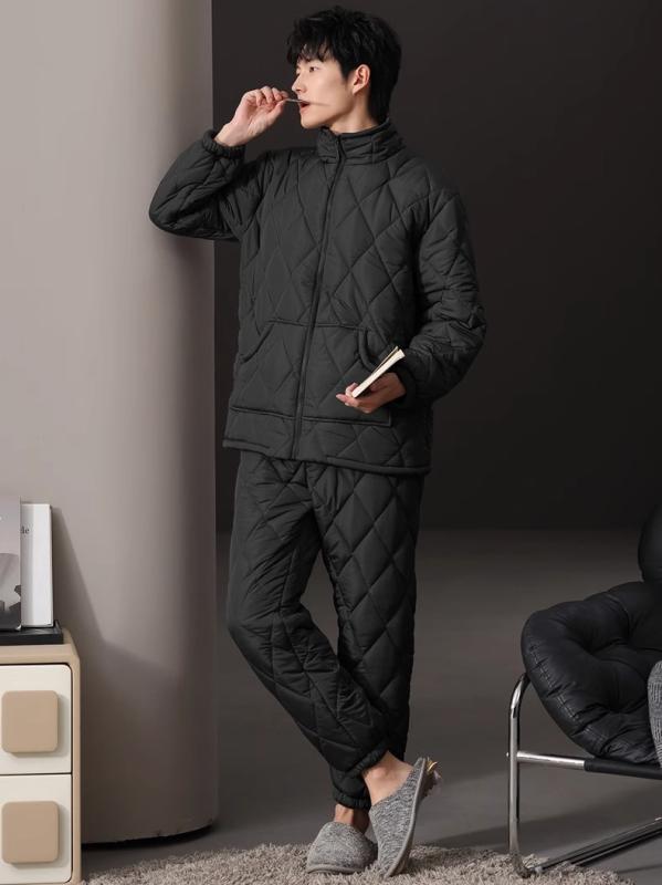 パジャマ メンズ 紳士服 部屋着 ルームウェア ナイトウェア モダン カジュアル リラックス セットアップ 上下セット 厚手 暖かい 冬 防水 防風