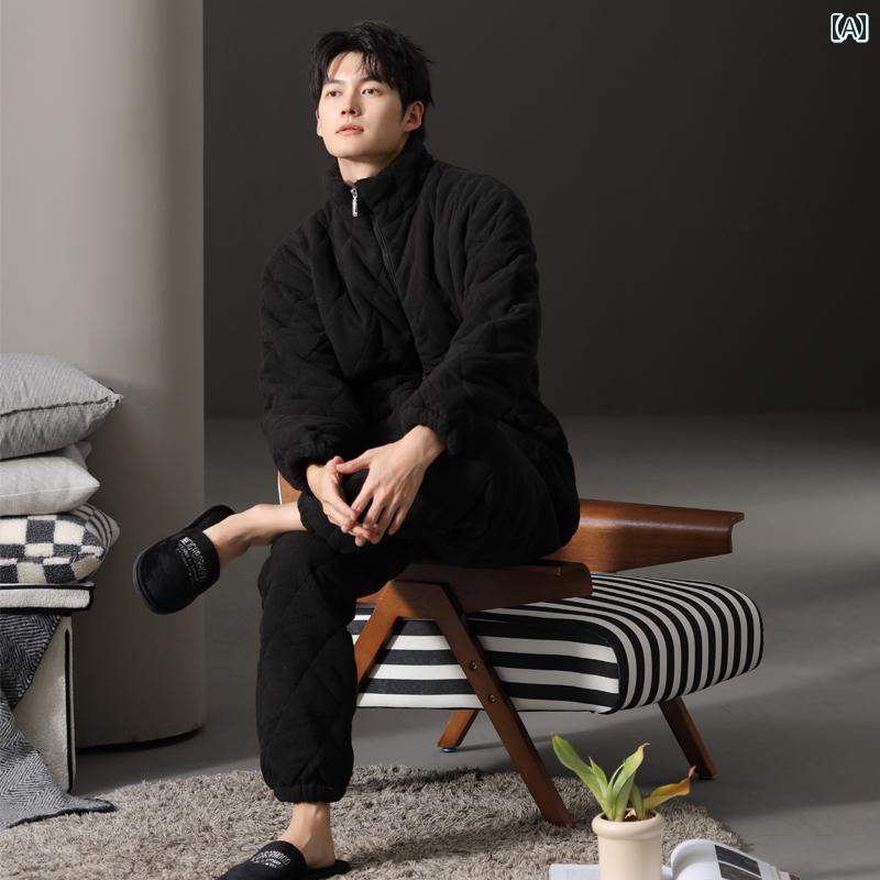 メンズ 紳士服 パジャマ 部屋着 ルームウェア ナイトウェア おしゃれ リラックス セットアップ 上下セット 厚手 キルティング 暖かい シンプル ホームウェア
