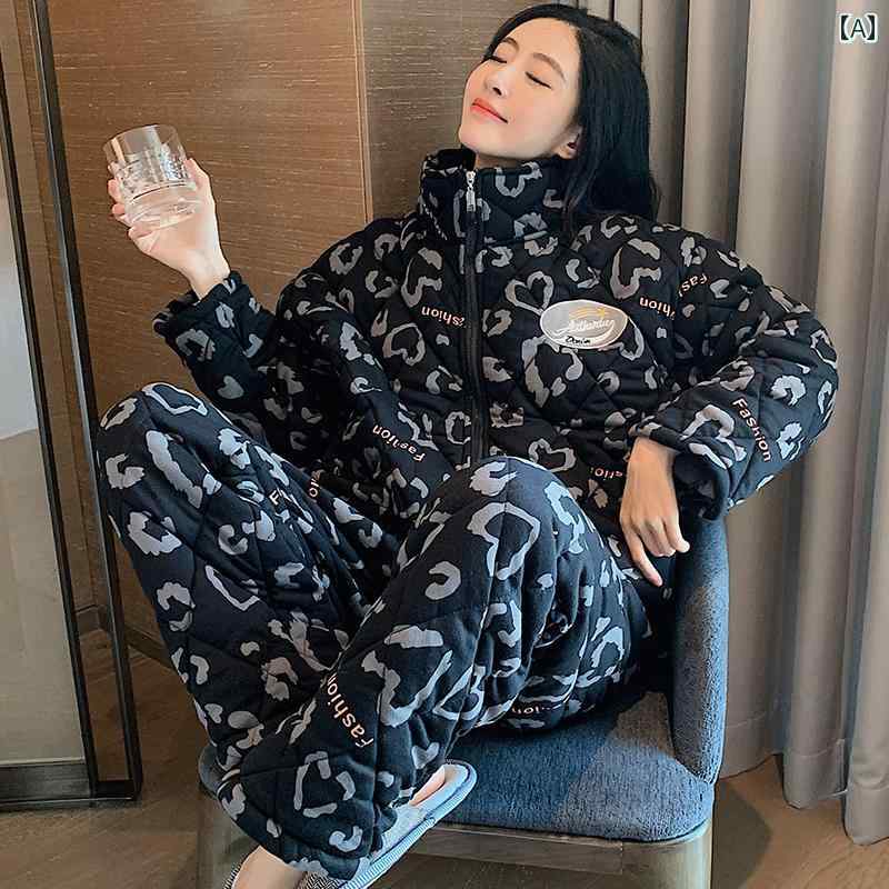 パジャマ レディース 婦人服 女性用 部屋着 ルームウェア リラックス 冬 厚手 キルティング ジャケット 暖かい ホーム ジッパー セットアップ 上下セット