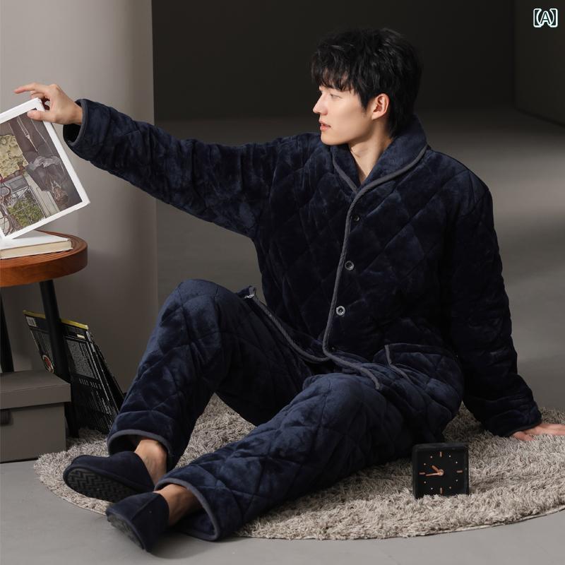 パジャマ 御部屋御召しもの メンズ 成人男性服 御部屋着 ナイト爵御召しもの 格好のいい 伸び伸びする 古典派音楽 セットアップ 上下仕かける 朦々たる 生あたたかい 冬 キルティング
