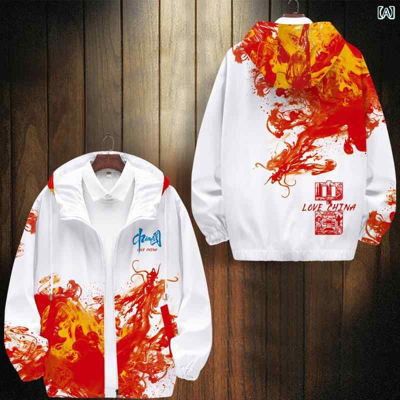 上衣 メンズ 中国 秋 透け透け 赤 愛国主義 服 心地よい ジップアップ 運動競技 甲斐甲斐しいな色 ジレー トップス