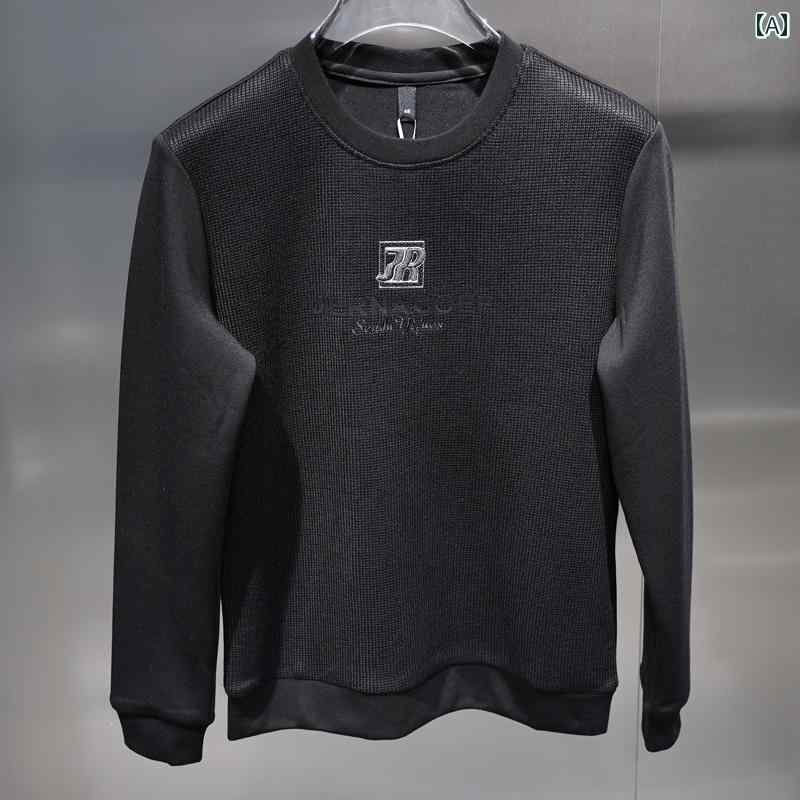 調教師 メンズ 秋 編み物 綿 スプライシング 文字記号 刺しゅう ラウンドのど頚 か細い相応う 伸ばすこと パステル色の 長袖 トレーナー 成人男性