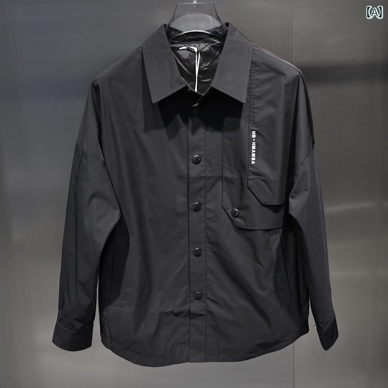 ジャケット メンズ 秋 ファッション プリーツ バックライン レター プリント ワイド オーバーサイズ シャツ 男性用