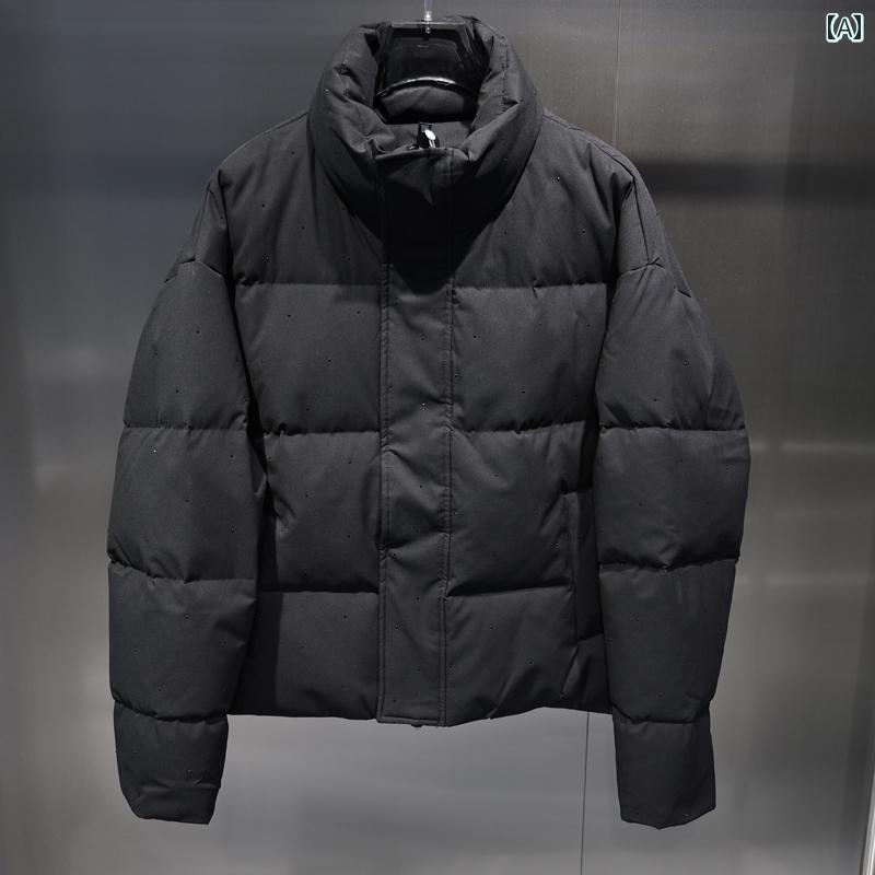 ジャケット メンズ 冬 ファッション 無地 ホットラインストーン スタンドカラー ワイド スタイリッシュ 厚手 暖かい ダウン｜ラ・グラーヌ