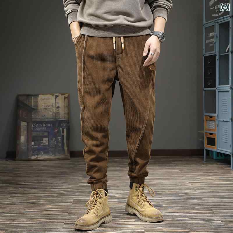 メンズ パンツ アウトドア ワーク 作業着 動きやすい 紳士服 男性用 ボトムス 長ズボン カジュアル 日常生活 シンプル 韓国 春秋 コーデュロイ