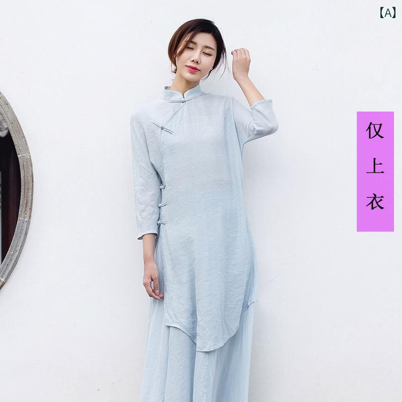 レディース チャイナ風 セットアップ 爽やか 唐 セット 夏 瞑想服 禅茶師服 漢服 茶 エレガント 中華 ドレス 女性用 トップス キャミソール スカート スリット ロング 6,919円