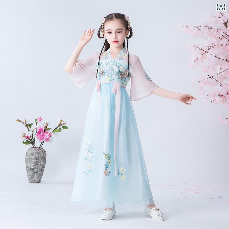 女の子 韓服 レトロ 唐装 少女 子ども服 スカート フェアリー 衣装 キッズ ドレス チャイナ風 オールシーズン適用 薄手 中国 おしゃれ