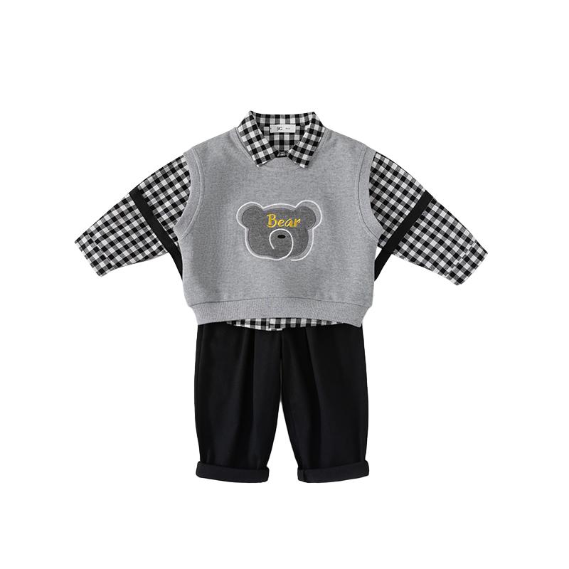 キッズファッション トップス ベスト シャツ スリーピース セット ロング パンツ ズボン 長袖 かわいい カジュアル 普段着 幼児 子供服 春