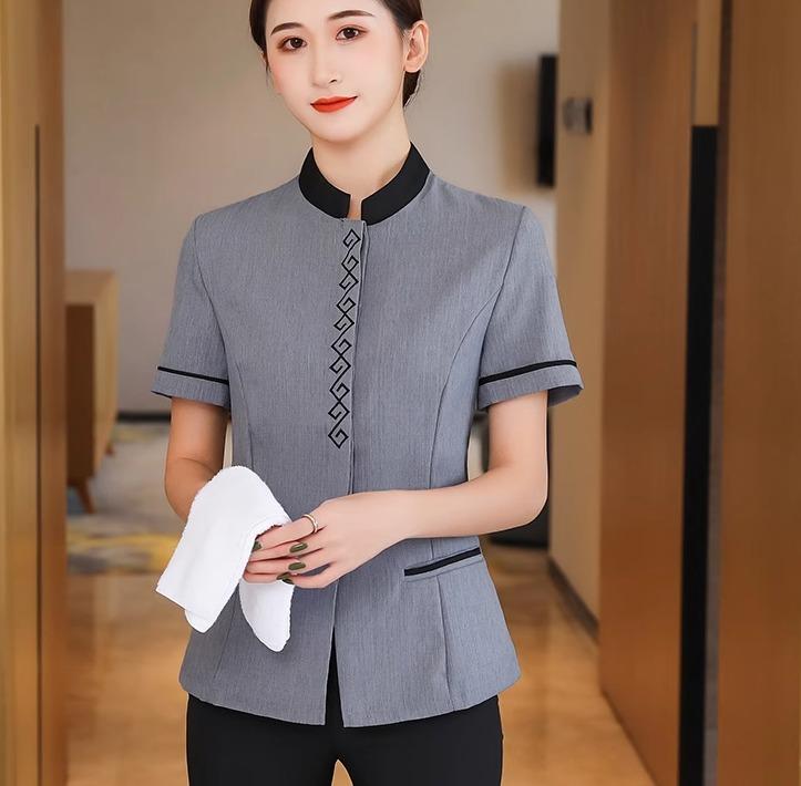 清掃員 作業着 半袖 女性 男性 夏服 ポリエステル繊維 クリーニング ユニフォーム ウェイター 制服 ホテル 客室係 ハウスキーピング アテンダント