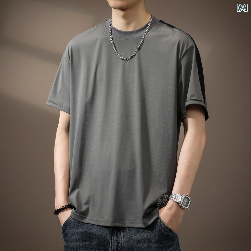 Tシャツ 半袖 夏 メンズ 紳士服 男性用 トップス おしゃれ レトロ ストリート カジュアル ラウンドネック シンプル 速乾