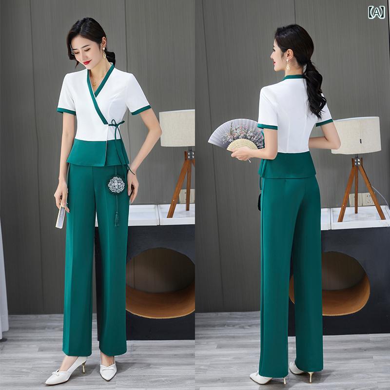 制服 接客業 ユニフォーム マッサージ エステ ビューティーサロン 夏 フットセラピー フットマッサージ ヘルスクラブ レディース ファッション