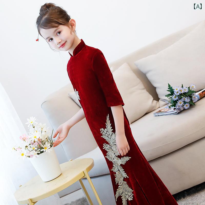 子供服 チャイナドレス 中国風 ワンピース 新年 正月 パーティー エキゾチック かわいいキュート 女児 キッズ 民族衣装｜ラ・グラーヌ