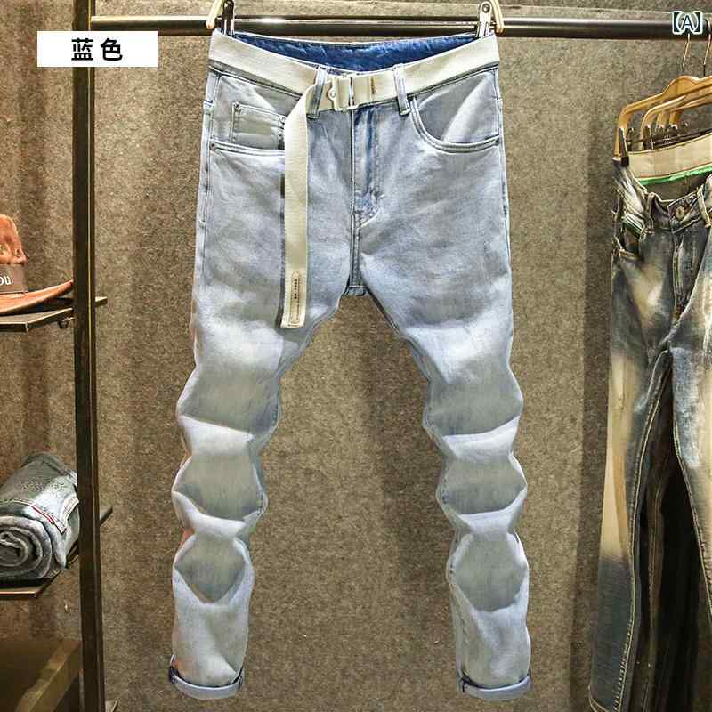 デニムパンツ メンズ オールシーズン カジュアル ジーンズ ストレッチ スリム フィット パンツ ファッション シンプル デニム 手洗い サンドブラスト ウォッシュ｜ラ・グラーヌ