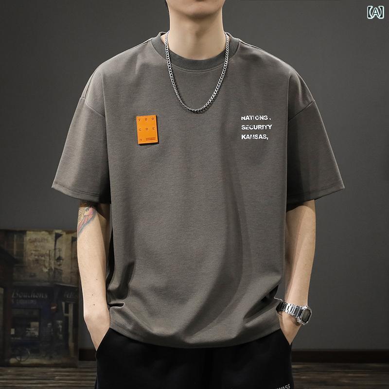 Tシャツ アメカジ 半袖 夏 ゆったり 大きいサイズ ベーシック シンプル カジュアル プリント ホームウェア トップス メンズ ファッション デイリー