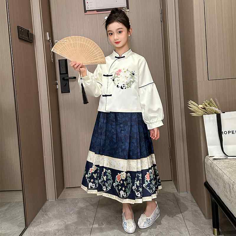 キッズ ファッション チャイナ風 ガールズ 子供服 おしゃれ かわいい 女の子 スカート セット レトロ 刺繍 唐装 2点セット 長袖