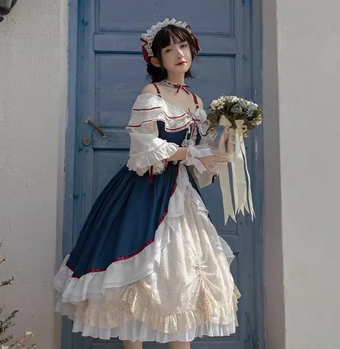 サブカルチャー レディース ロリータ スカート ティーパーティー ハイウエスト ロングスカート ライトロリータ ジャンプスーツ 夏 プリンセス ガール お姫様