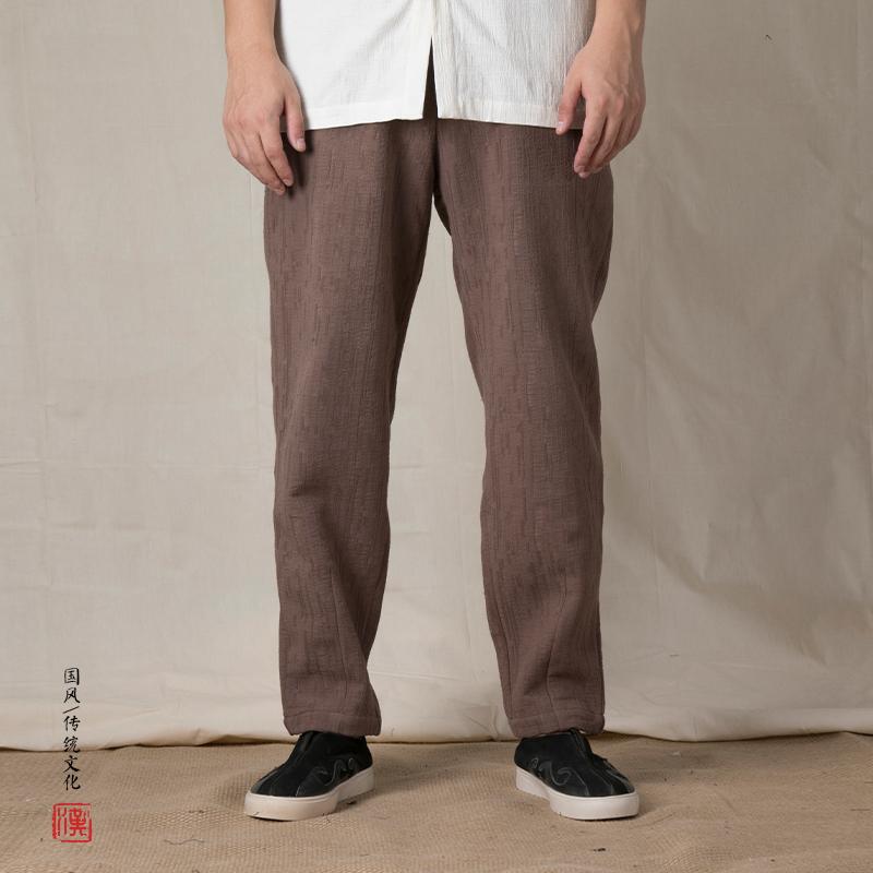 メンズ ファッション パンツ ズボン ボトムス レギンス ロング レトロ ストレート 厚手 弾性 チャイナ風 唐装 男性 漢服 カジュアル 冬