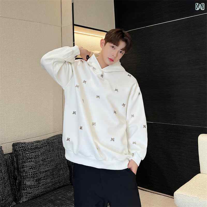 メンズ トップス おしゃれ 春秋服 金属 装飾 スウェットシャツ フード付き トレーナー プルオーバー 韓国 カジュアル