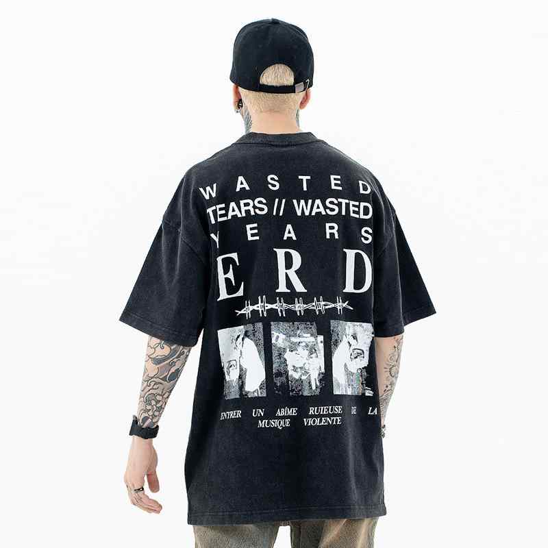 Tシャツ メンズ カジュアル おしゃれ ERD文字プリント アメリカン ウォッシュ ヘビー オーバー サイズ 半袖 シャツ オーバーサイズ ゆったり ストリート レトロ 夏 古着風