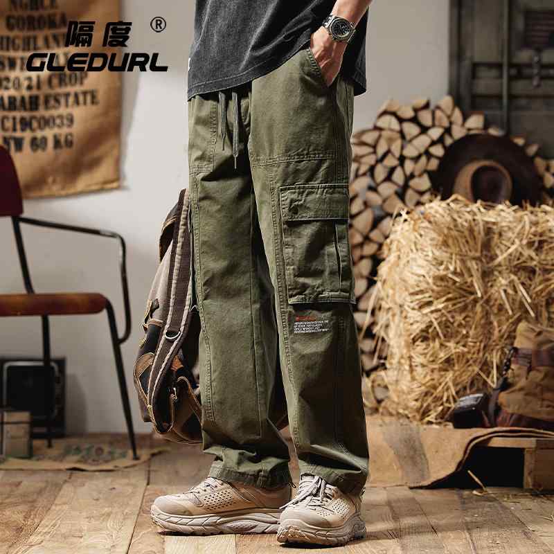 メンズ アウトドア パンツ ボトムス アメリカン レトロ マルチ ポケット オーバー オール カジュアル パンツ 雰囲気 アーミーグリーン ストレート 春 ファッション