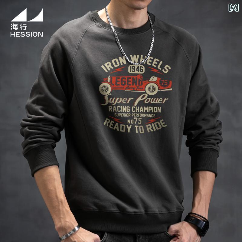 スウェット トレーナー メンズ 男性 ファッション 春秋 長袖 Tシャツ ラウンドネック トップス 大きいサイズ ゆったり レトロ カジュアル