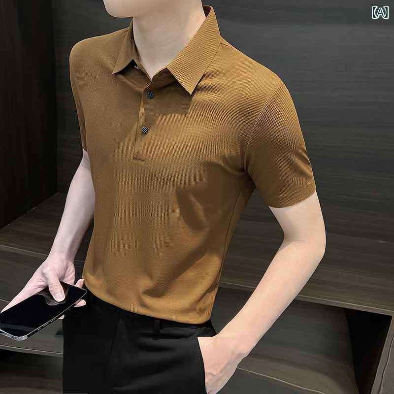 メンズ シャツ トップス ポロシャツ 半袖 男性 春秋 トップス Tシャツ 韓国 スリムフィット 襟付き Tシャツ 薄手 カジュアル