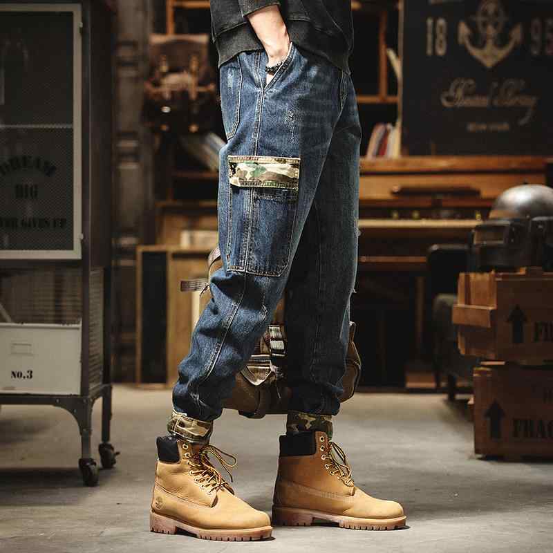 デニム パンツ メンズ アメリカン レトロ カーゴパンツ 大きいサイズ 春 ジーンズ ストレート レッグ 春秋 デニム ジッパー ロング ファッション
