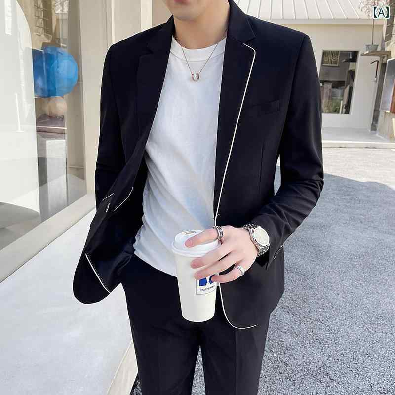 紳士服 スーツ メンズ 男性 ファッション 春夏 ビジネス カジュアル ジャケット トップス 韓国 フラット襟 シングルブレスト スリム フィット