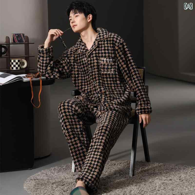 パジャマ 部屋着 ルームウェア メンズ 紳士服 ナイトウェア リラックス セットアップ 暖かい カジュアル 上下セット 秋冬 厚手 ホーム 大きいサイズ