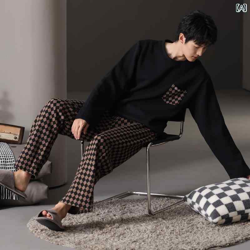 パジャマ 部屋着 ルームウェア メンズ 紳士服 ナイトウェア おしゃれ モダン リラックス セットアップ 上下セット 厚手 秋冬 ホーム 暖かい 大きめ