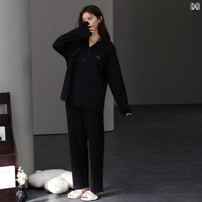 パジャマ レディース 婦人服 女性用 部屋着 ルームウェア おしゃれ カジュアル リラックス セットアップ 上下セット 春秋 長袖 高級感 シンプル 黒