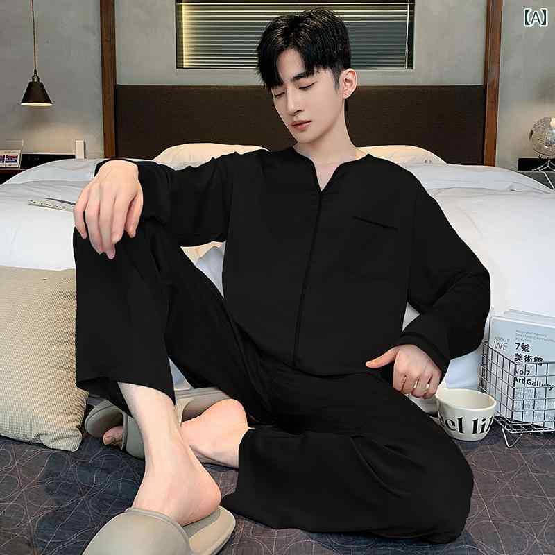 パジャマ メンズ 成人男性服 お座敷着 お座敷お召しもの ナイト爵お召しもの かっこ良い 伸び伸びする 窈窕たる セットアップ 上下仕掛ける 春夏秋 長袖 薄っぺら 黒 オール陽気 メンズファッション-その他