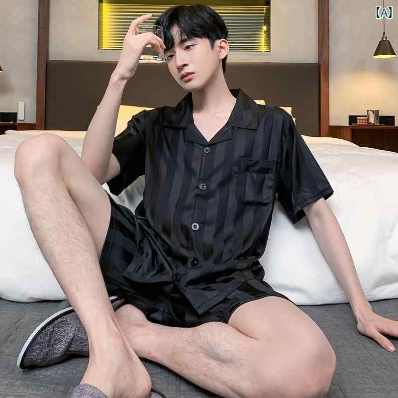 パジャマ お座敷着 お座敷お召しもの メンズ 成人男性服 ナイト爵お召しもの かっこ良い 伸び伸びする セットアップ 今めかしい 上下仕掛ける 夏 半袖 薄っぺら 黒 メンズファッション-その他