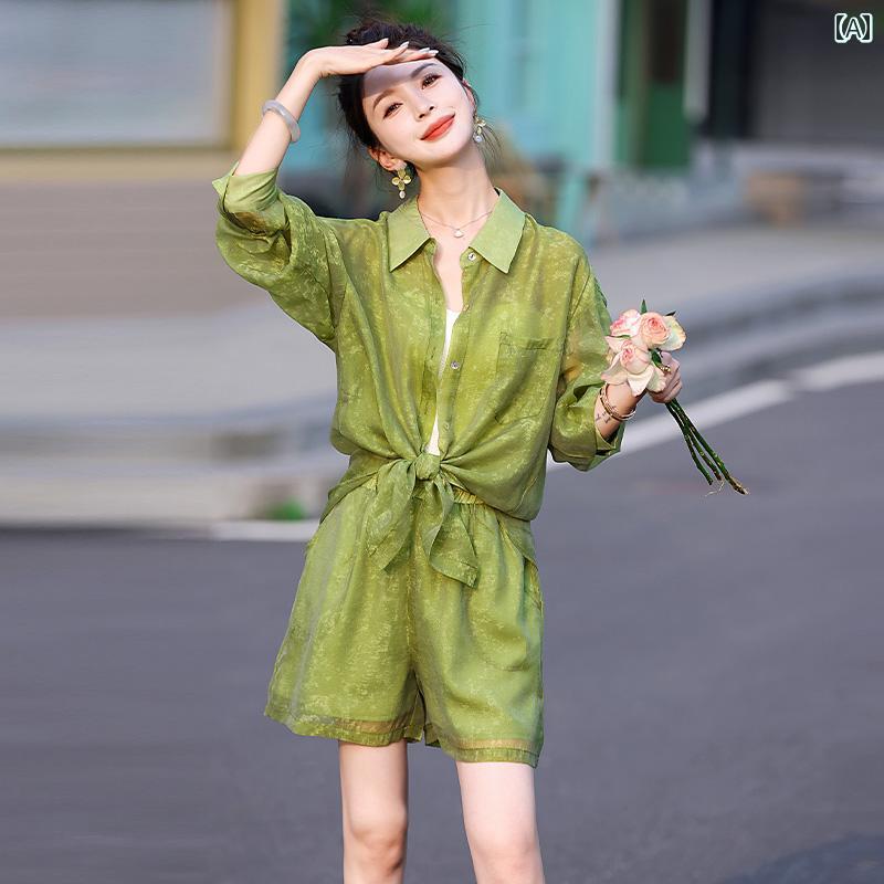 レディース 流行り物 素晴らしい 後押しの開いた 日焼押しとどめる 服 背広 成人女性 夏 ハイエンド 弱められた さる股引き 2点 透け感 仕掛ける 薄っぺら