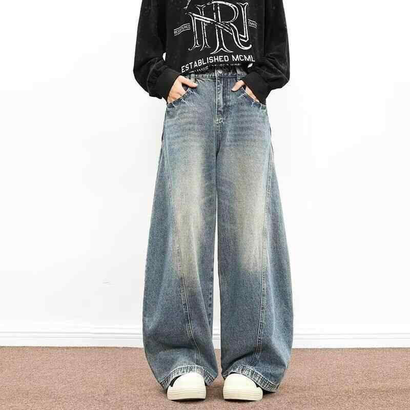 デニム パンツ メンズ ユニセックス オールシーズン コットン ワイドレッグ レトロ ストレート ジーンズ ゆったりフィット カジュアル ボトムス 普段使い 軽量 伸縮 アウトドア