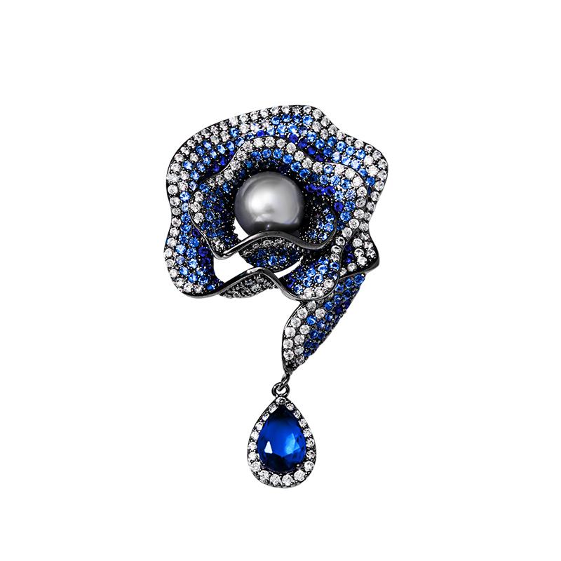 ブローチ 入学式 セレモニー パール レディース 花 タッセル ブルー ファッション アクセサリー ライト ギフト 高級感 スーツ ピン レトロスタイル ハイエンド｜ラ・グラーヌ