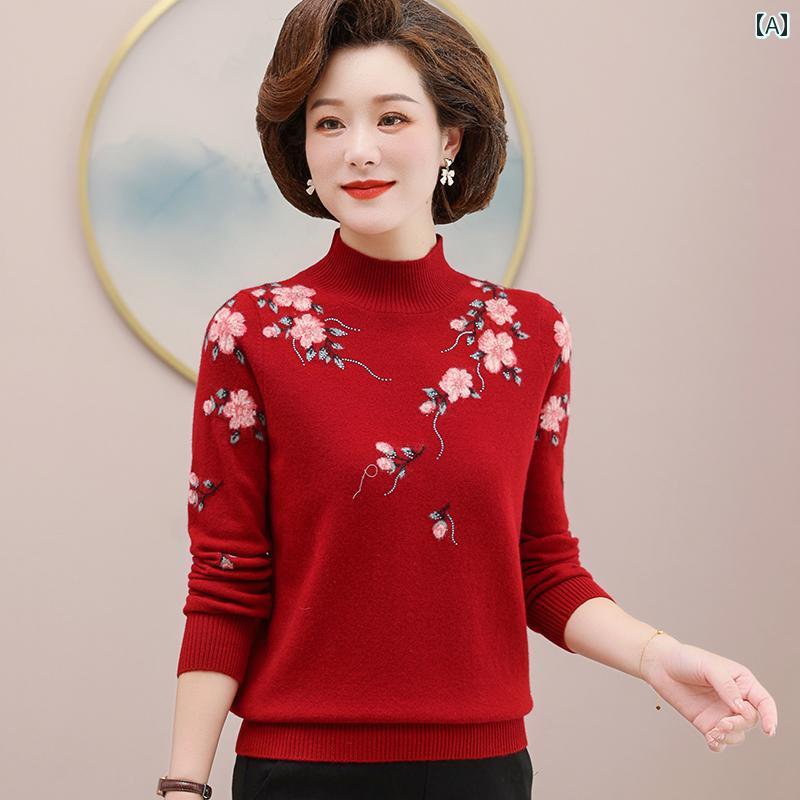 婦人服 セーター 中年 レディース 秋冬 レイヤリング シャツ 保温 防寒 柔らかい クラシック 上品 暖かい 耐久性|ラ・グラーヌ