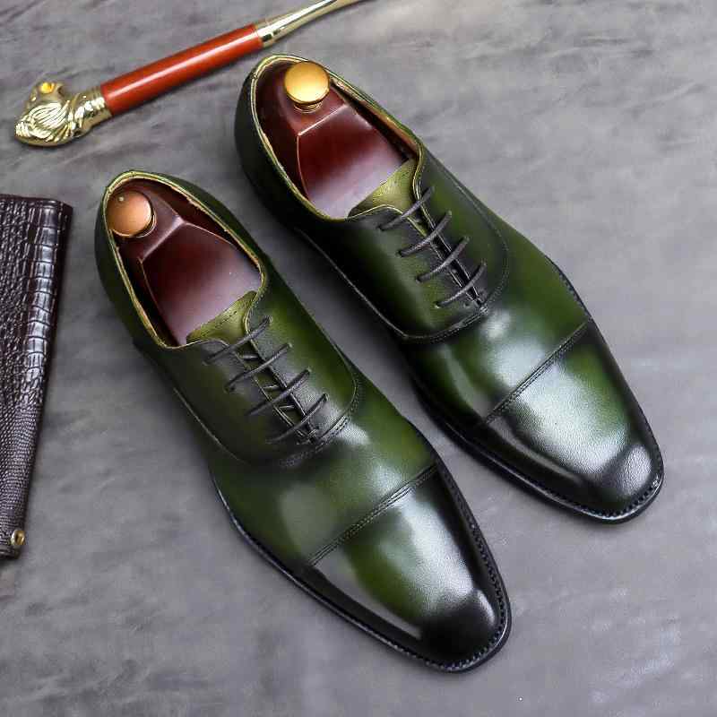 フォーマル シューズ 紳士靴 キャップトウ 革靴 春 メンズ ビジネス ダークグリーン レザー 英国 ファッション 男性用 オックスフォード シューズ